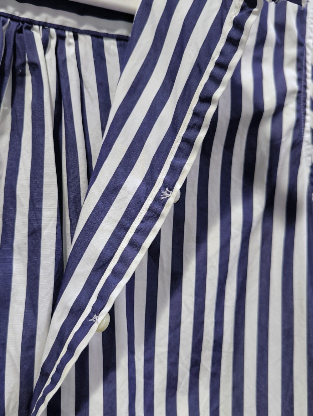 Ann Mashburn Elbow Sleeved Frill Dress in Navy Bengal Stripe - Picture 5 of 15